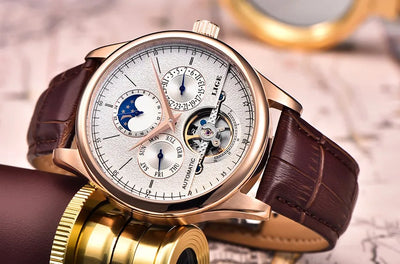 LIGE Brand Men Watches Automatic Mechanical Watch Tourbillon Sport Clock Leather Casual Business Retro Wristwatch Relojes Hombre