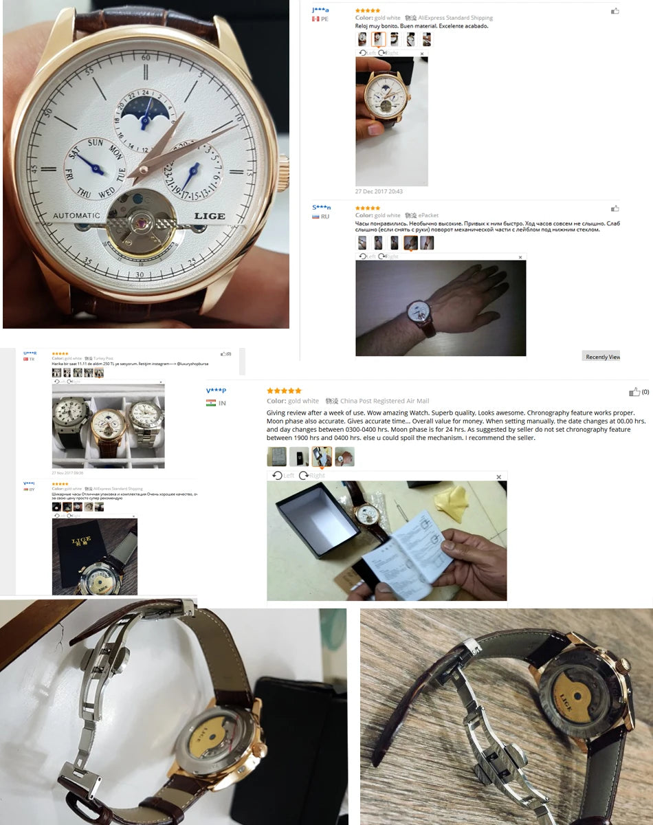 LIGE Brand Men Watches Automatic Mechanical Watch Tourbillon Sport Clock Leather Casual Business Retro Wristwatch Relojes Hombre