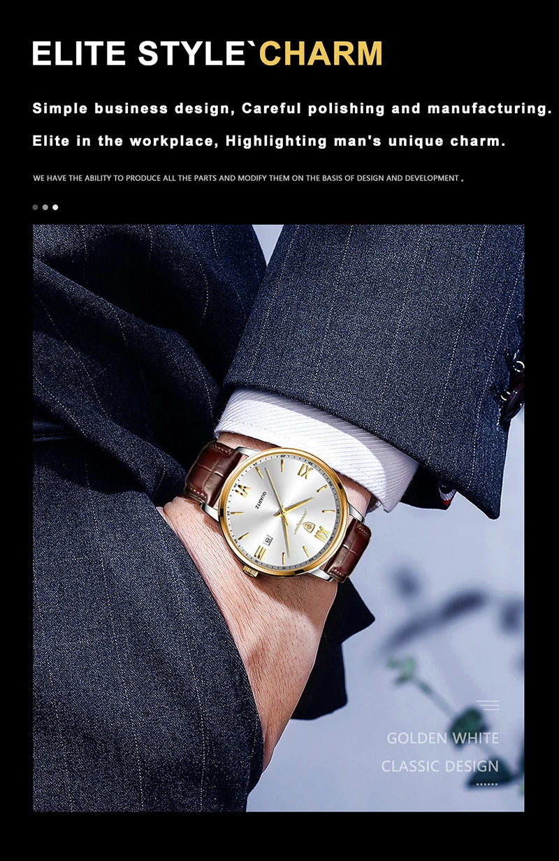 POEDAGAR Casual Wrist Watches For Men Luxury Business Genuine Leather Strap Luminous Quartz Man Watch Brand Top Waterproof 2023