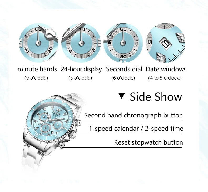 OLEVS 5632 Women Watch Original Luxury Quartz Watch Simple Date Chronograph Waterproof Luminous Clock HD Blue Gift Women Watch