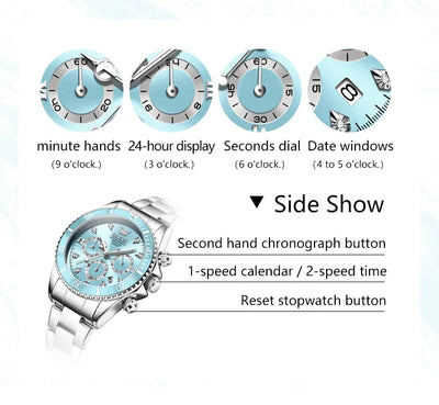 OLEVS 5632 Women Watch Original Luxury Quartz Watch Simple Date Chronograph Waterproof Luminous Clock HD Blue Gift Women Watch