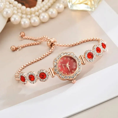 2025 Women's Luxury Flower-Shaped Quartz Watch with Diamond Accents