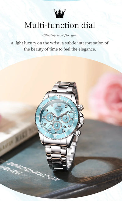 OLEVS 5632 Women Watch Original Luxury Quartz Watch Simple Date Chronograph Waterproof Luminous Clock HD Blue Gift Women Watch