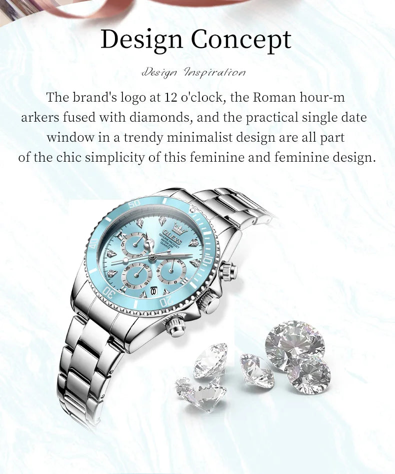 OLEVS 5632 Women Watch Original Luxury Quartz Watch Simple Date Chronograph Waterproof Luminous Clock HD Blue Gift Women Watch