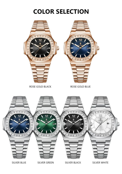 POEDAGAR Luxury Square Men's Stainless Steel Quartz Watch