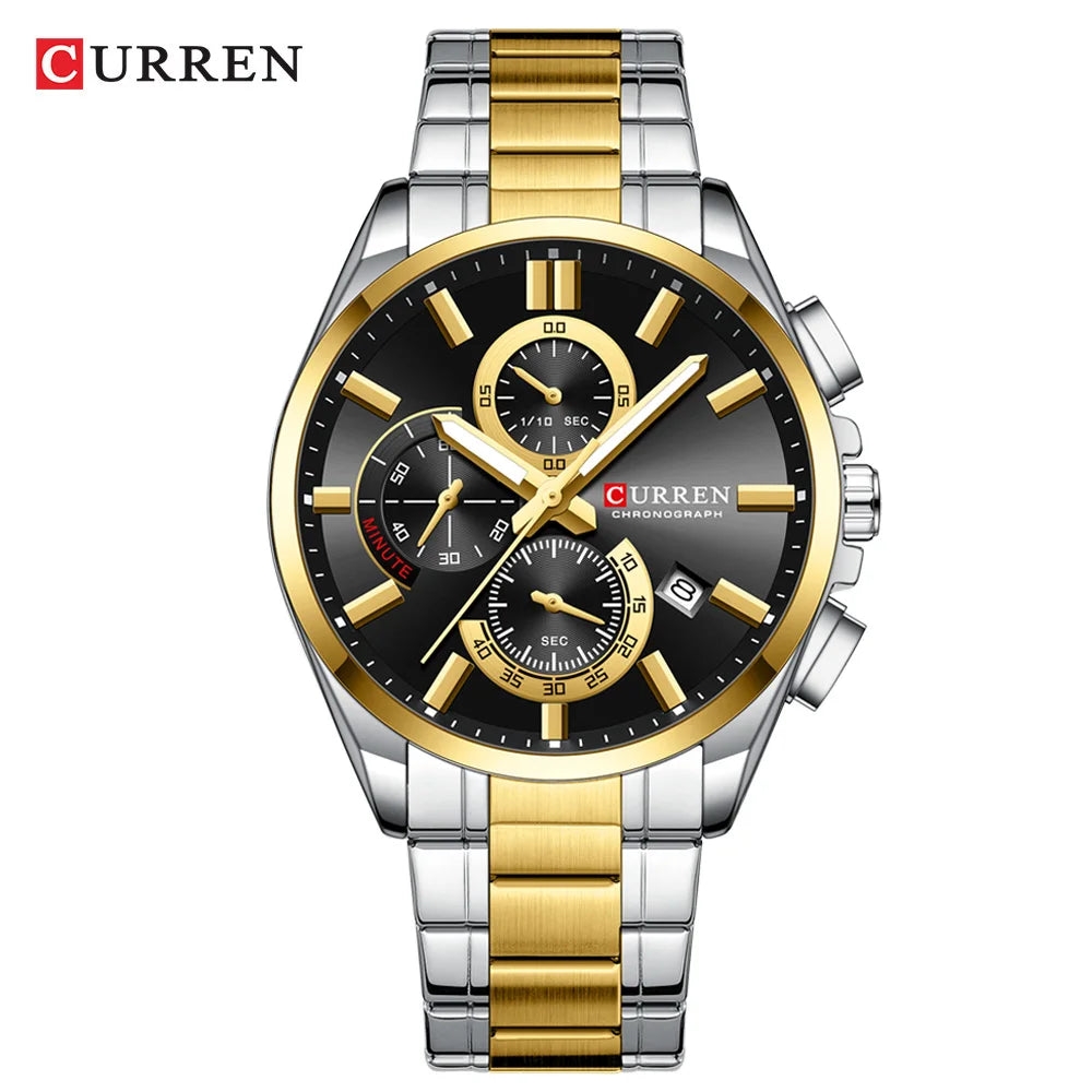CURREN Men's Watches Top Brand Luxury Watch for Men Original Waterproof Stainless Steel Chronograph Moon Phase Date Rota Dial