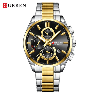 CURREN Men's Watches Top Brand Luxury Watch for Men Original Waterproof Stainless Steel Chronograph Moon Phase Date Rota Dial