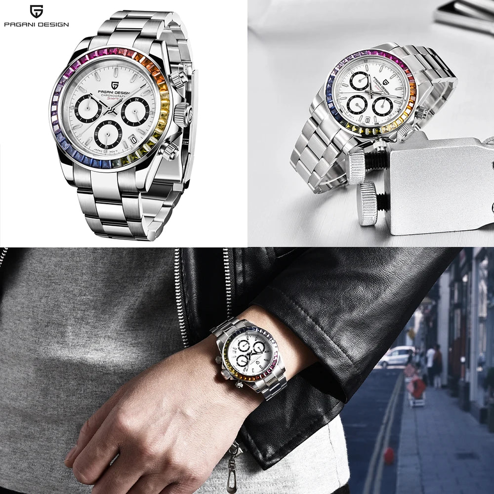 PAGANI DESIGN Men Watches Luxury Automatic Date Watch Men Quartz Watches For Men Brand Chronograph Japan VK63 Sapphire