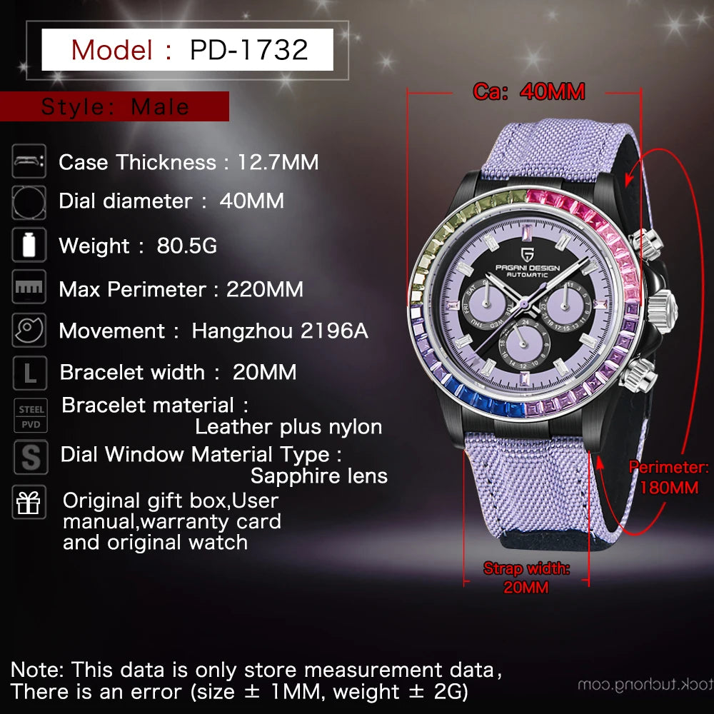 PAGANI DESIGN New 40MM Rainbow Circle Luxury Men's Watch Multi functional Automatic Watch Men's Sapphire Glass Waterproof