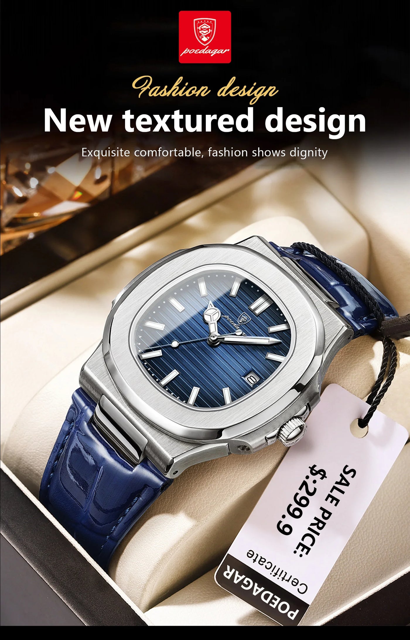 POEDAGAR Casual Square Men's Watch Waterproof Date Luminous Leather Man Quartz Watch High Quality Luxury Fashion Watches For Men