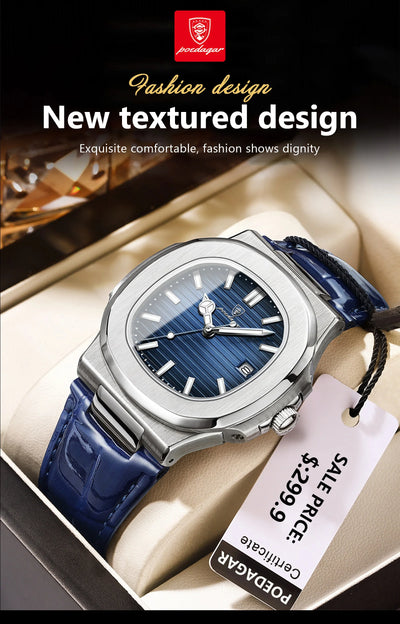 POEDAGAR Casual Square Men's Watch Waterproof Date Luminous Leather Man Quartz Watch High Quality Luxury Fashion Watches For Men