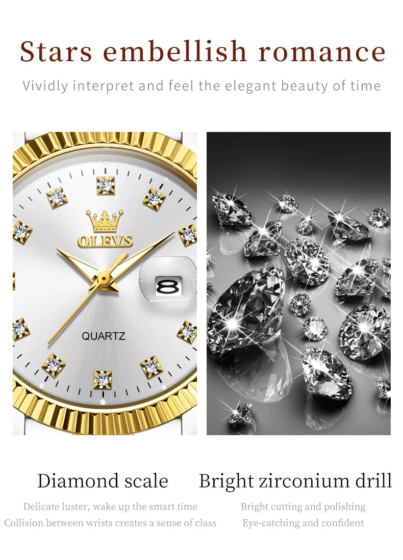 OLEVS 5526 Women's Luxury Diamond Quartz Watch with Automatic Date