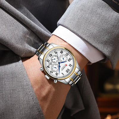 CURREN Men's Watches Luxury Brand Quartz Wristwatch - Chronograph Round Dial with Auto Date, Waterproof