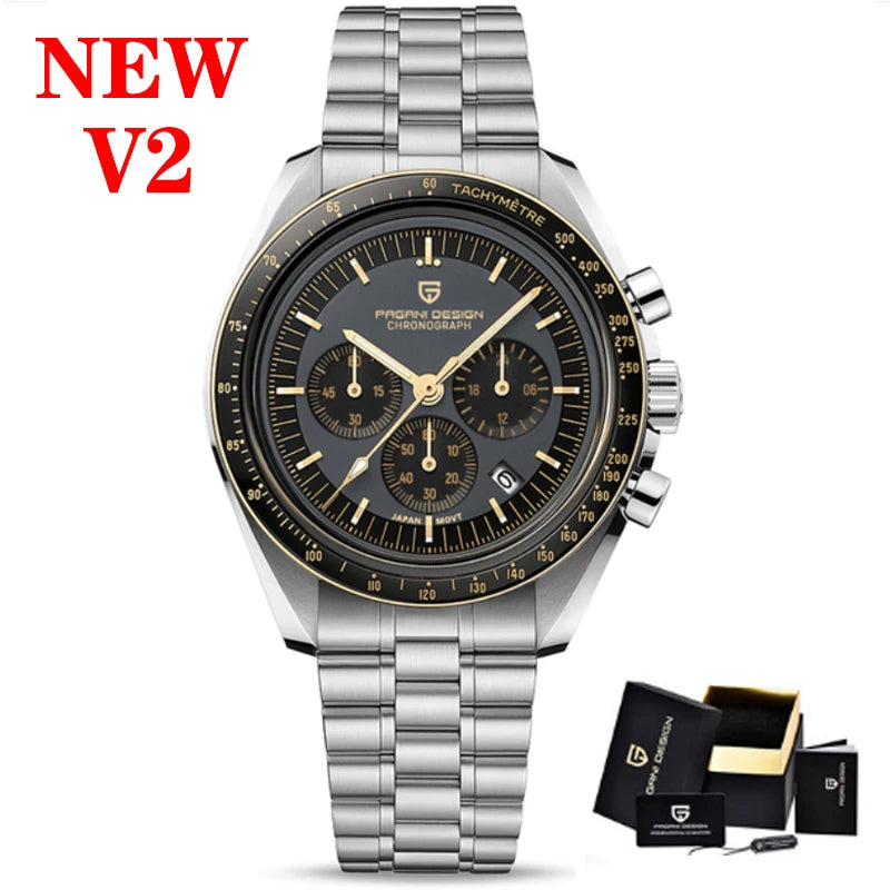 PAGANI DESIGN 2025 New Moon Men's Watches Luxury Quartz Watch Man Chronograph VK63 Men Gifts AR Sapphire Mirror Luminous Clock