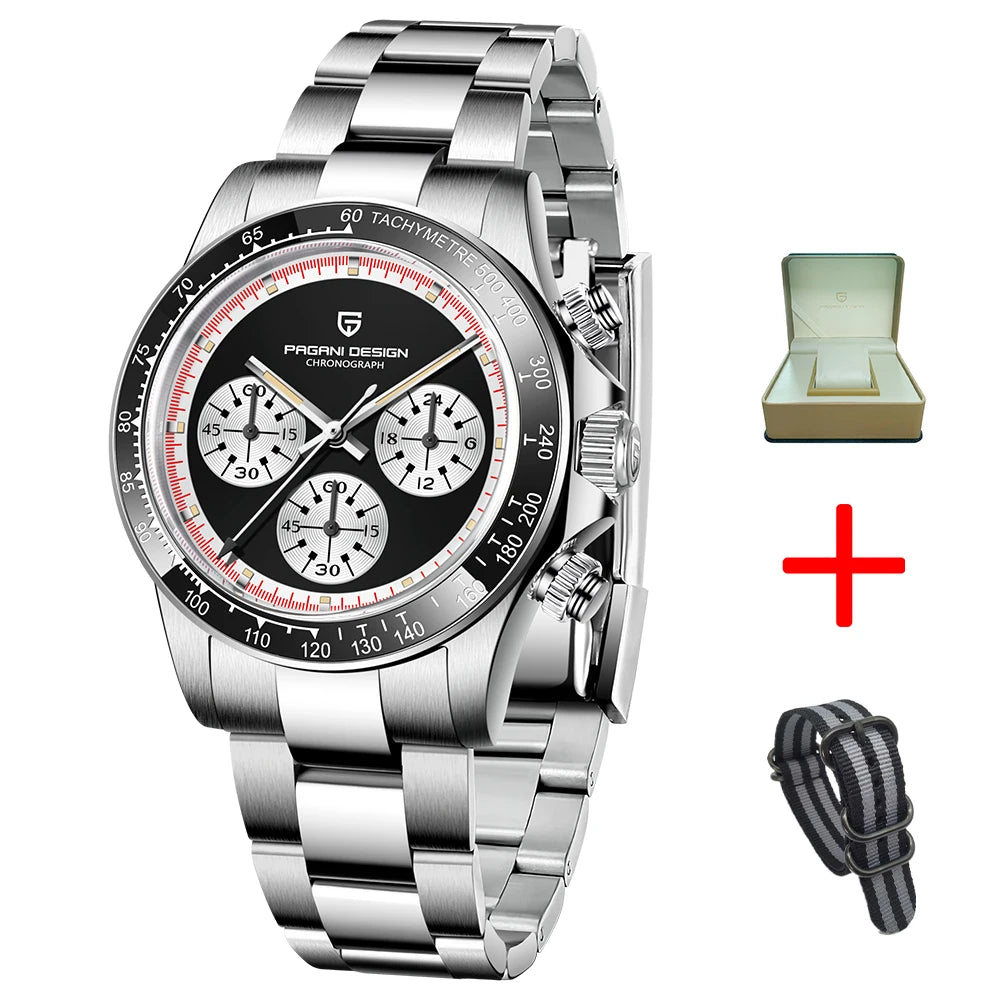 PAGANI DESIGN New Men's Quartz Watch Fashion Ceramic bezel Chronograph 100m Waterproof Men's Stainless Steel Watch