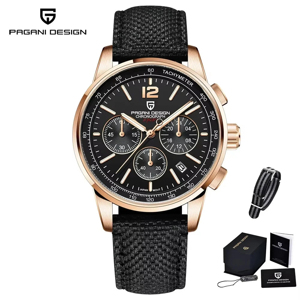 PAGANI DESIGN Quartz Watches for Men, VK63, Sports, Luxury, Sapphire Glass, Chronograph, Stainless Steel, PDYS008