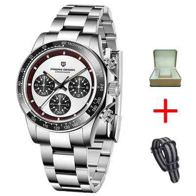 PAGANI DESIGN New Men's Quartz Watch Fashion Ceramic bezel Chronograph 100m Waterproof Men's Stainless Steel Watch