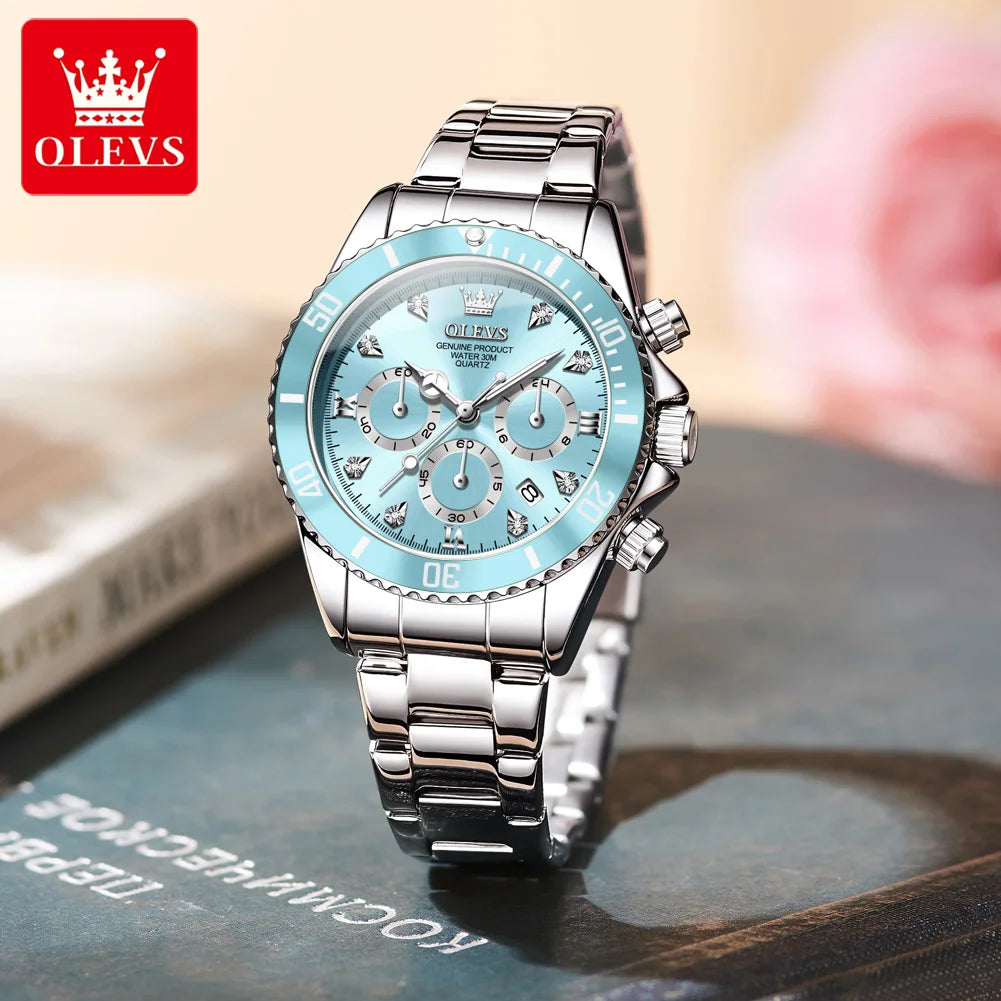 OLEVS 5632 Women Watch Original Luxury Quartz Watch Simple Date Chronograph Waterproof Luminous Clock HD Blue Gift Women Watch