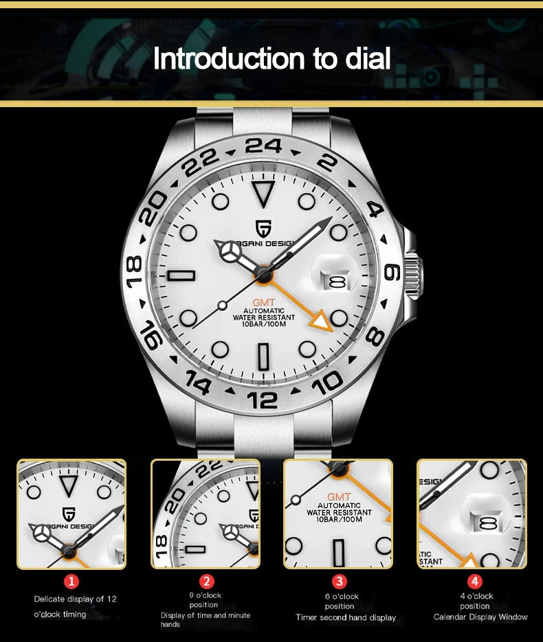 PAGANI DESIGN 2024 NEW NH34 GMT Men Automatic Mechanical Watch Adventurer Stainless Steel Luxur Waterproof Sapphire Reloj Hombre