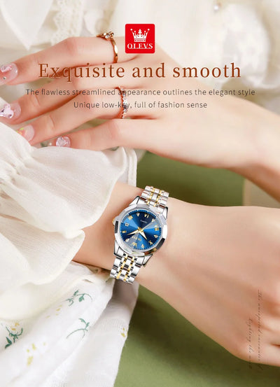 OLEVS Top Brand Elegant Women's Watches Rhombus Mirror Original Quartz Lady Wristwatch Diamond Stainless Fashion Waterproof