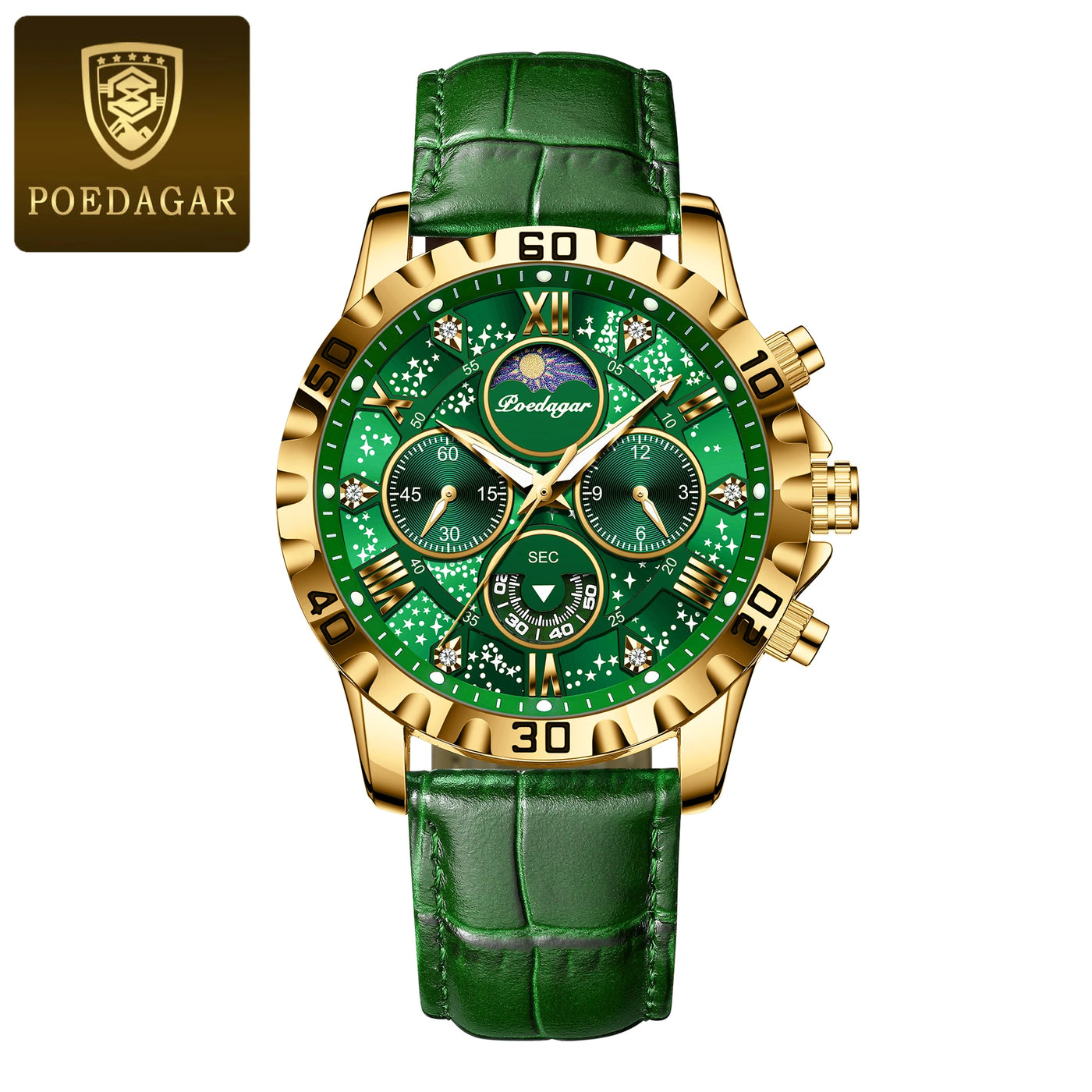 POEDAGAR Luxury Sport Stainless Steel Military Quartz Luminous Waterproof Watch