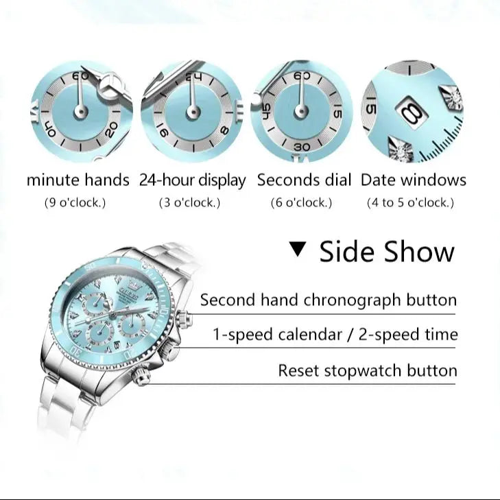 OLEVS 5632 Women Watch Original Luxury Quartz Watch Simple Date Chronograph Waterproof Luminous Clock HD Blue Gift Women Watch