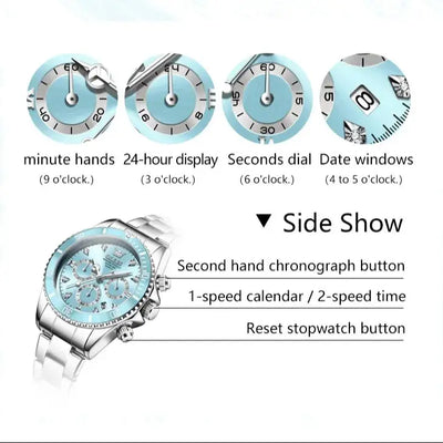 OLEVS 5632 Women Watch Original Luxury Quartz Watch Simple Date Chronograph Waterproof Luminous Clock HD Blue Gift Women Watch