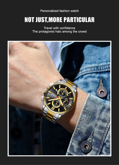 CURREN Men's Watches Top Brand Luxury Watch for Men Original Waterproof Stainless Steel Chronograph Moon Phase Date Rota Dial