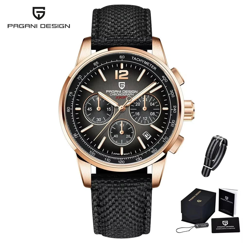 PAGANI DESIGN Quartz Watches for Men, VK63, Sports, Luxury, Sapphire Glass, Chronograph, Stainless Steel, PDYS008