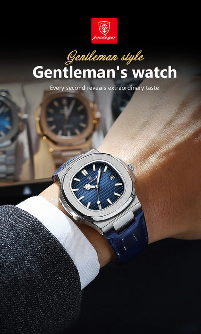 POEDAGAR Casual Square Men's Watch Waterproof Date Luminous Leather Man Quartz Watch High Quality Luxury Fashion Watches For Men