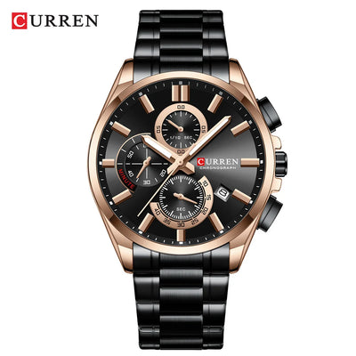 CURREN Men's Watches Top Brand Luxury Watch for Men Original Waterproof Stainless Steel Chronograph Moon Phase Date Rota Dial