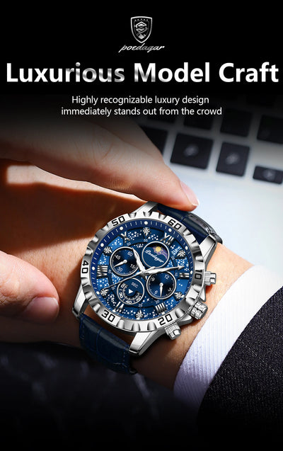 POEDAGAR Luxury Military Stainless Steel Quartz Sport Waterproof Chronograph