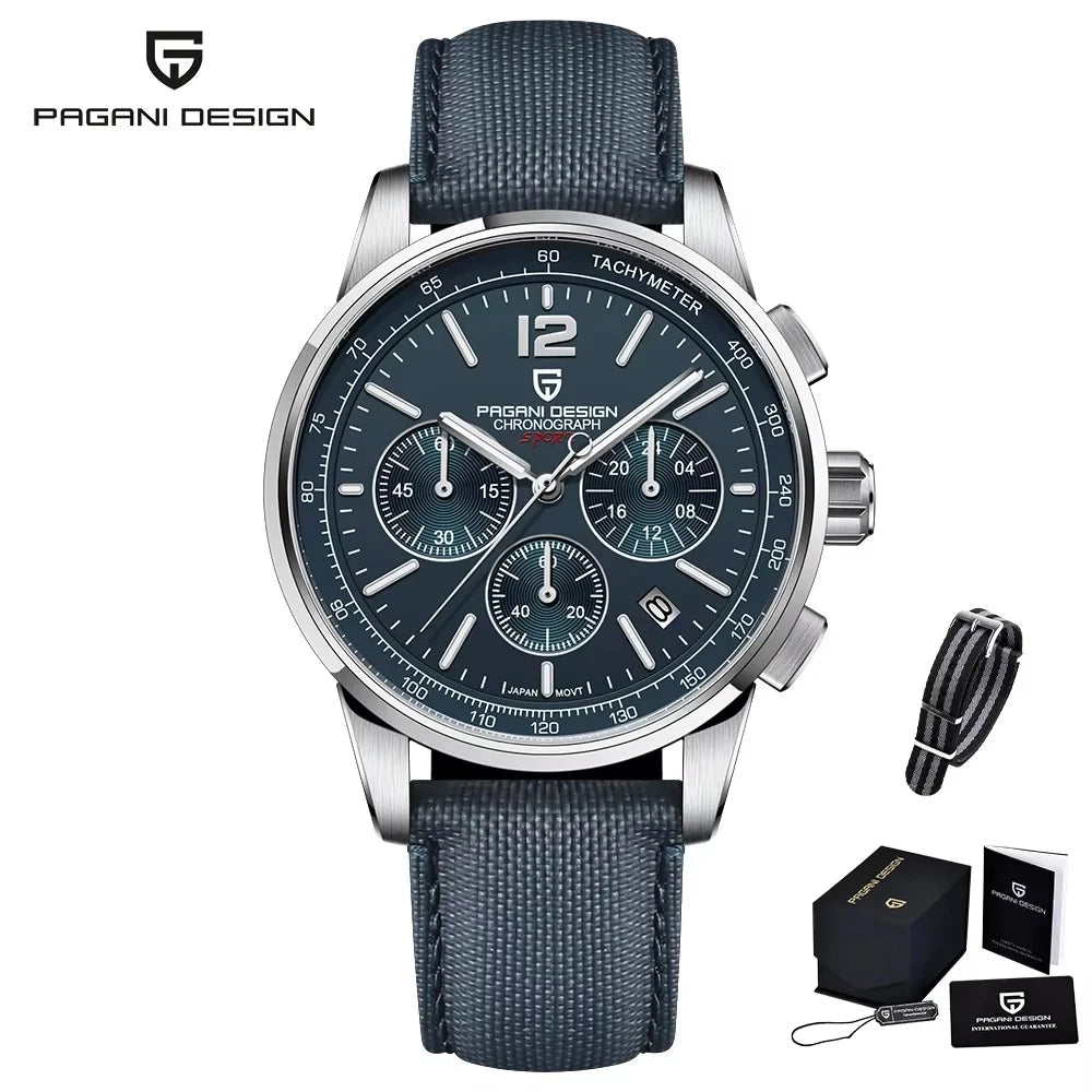 PAGANI DESIGN Quartz Watches for Men, VK63, Sports, Luxury, Sapphire Glass, Chronograph, Stainless Steel, PDYS008