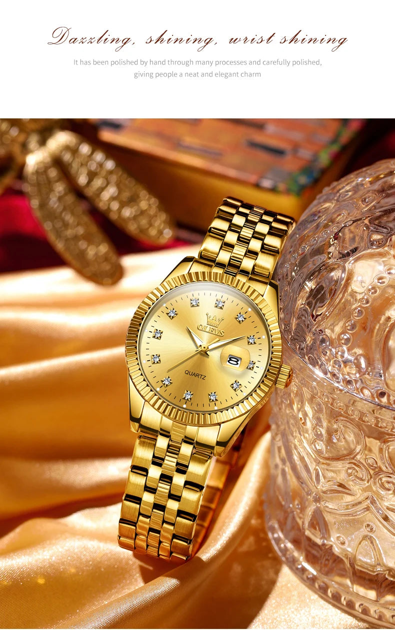 OLEVS 5526 Women's Luxury Diamond Quartz Watch with Automatic Date
