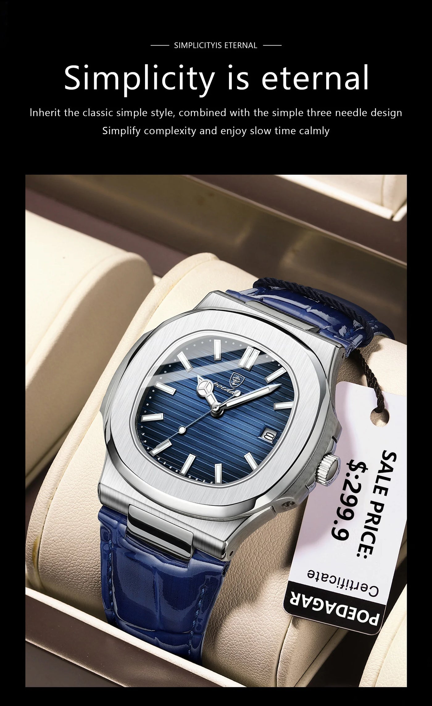POEDAGAR Casual Square Men's Watch Waterproof Date Luminous Leather Man Quartz Watch High Quality Luxury Fashion Watches For Men