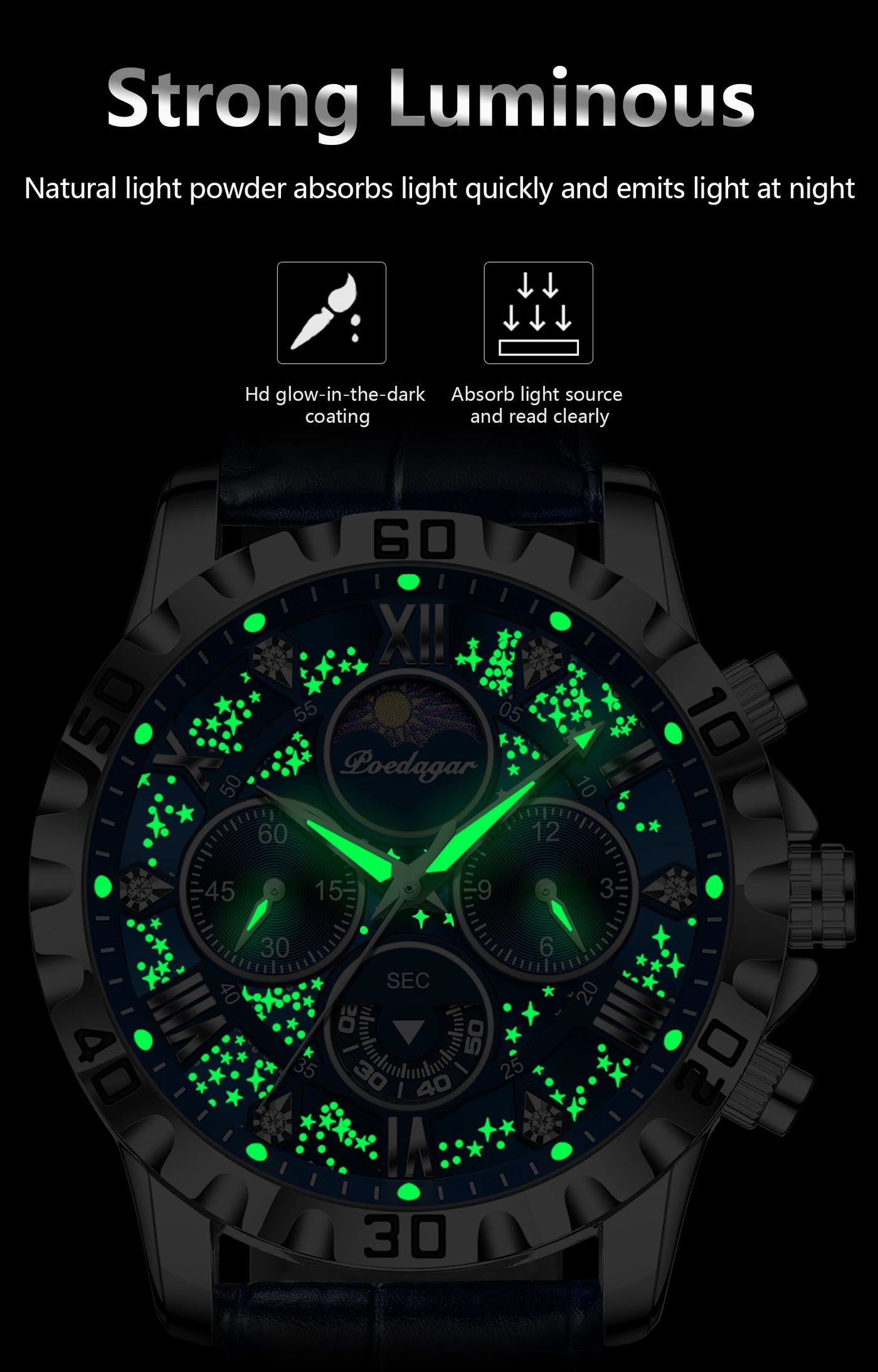 POEDAGAR Luxury Stainless Steel Quartz Sport Military Waterproof Luminous Watch