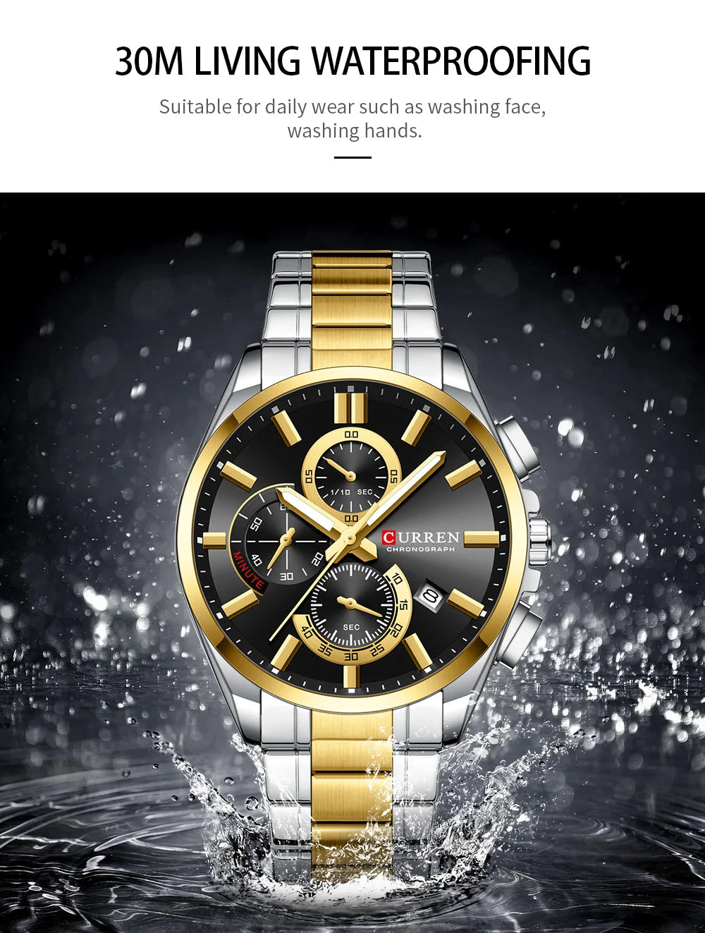 CURREN Men's Watches Top Brand Luxury Watch for Men Original Waterproof Stainless Steel Chronograph Moon Phase Date Rota Dial