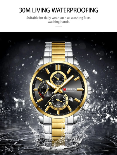 CURREN Men's Watches Top Brand Luxury Watch for Men Original Waterproof Stainless Steel Chronograph Moon Phase Date Rota Dial