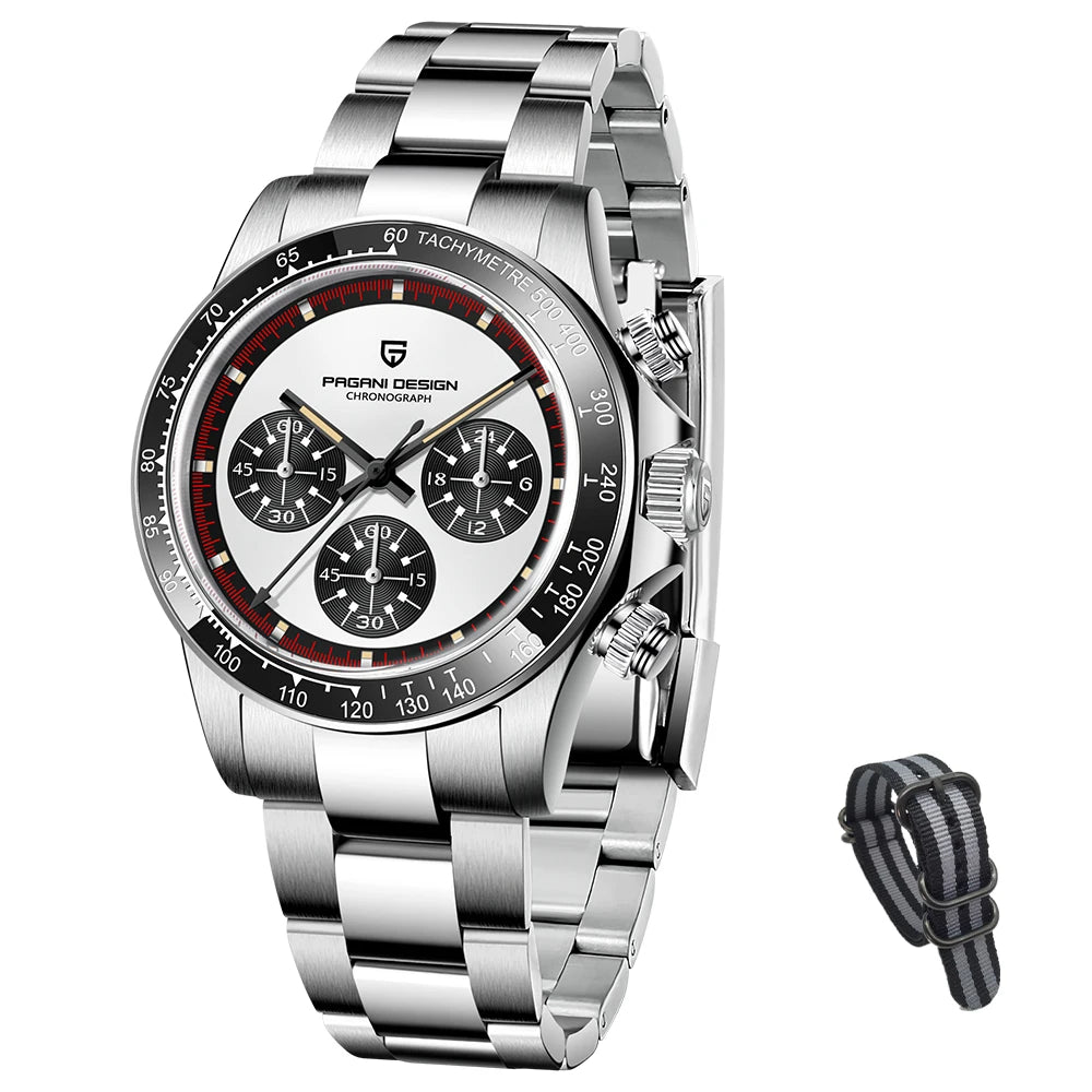 PAGANI DESIGN New Men's Quartz Watch Fashion Ceramic bezel Chronograph 100m Waterproof Men's Stainless Steel Watch