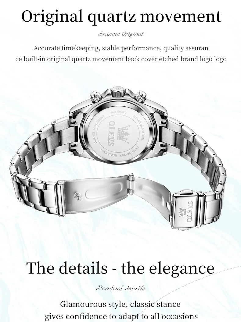 OLEVS 5632 Women Watch Original Luxury Quartz Watch Simple Date Chronograph Waterproof Luminous Clock HD Blue Gift Women Watch