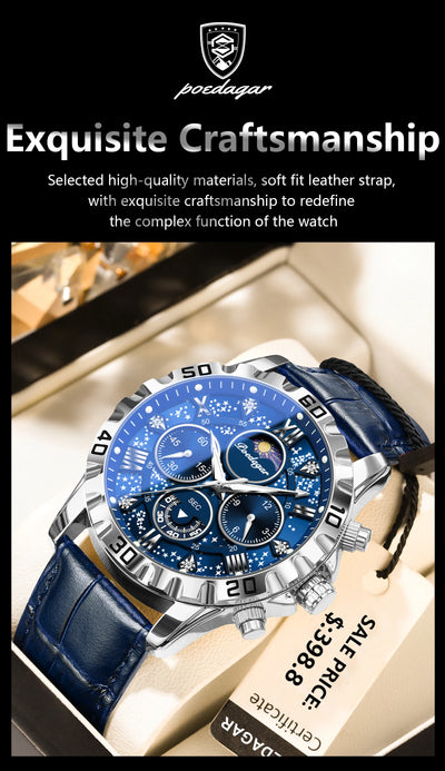 POEDAGAR Luxury Sport Stainless Steel Military Quartz Waterproof Chronograph