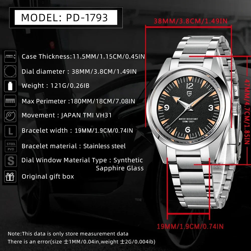 PAGANI DESIGN 2025 New VH31 Luxury Men's Quartz Watch with Luminous C3 Sapphire Stainless Steel Waterproof 10 Bar Reloj Hombre W