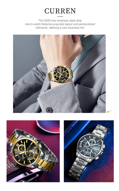 CURREN Men's Watches Top Brand Luxury Watch for Men Original Waterproof Stainless Steel Chronograph Moon Phase Date Rota Dial