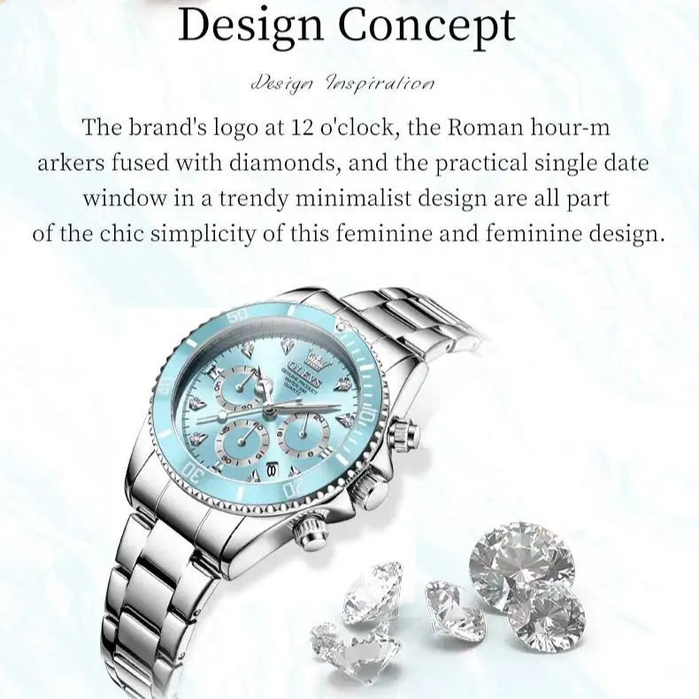 OLEVS 5632 Women Watch Original Luxury Quartz Watch Simple Date Chronograph Waterproof Luminous Clock HD Blue Gift Women Watch