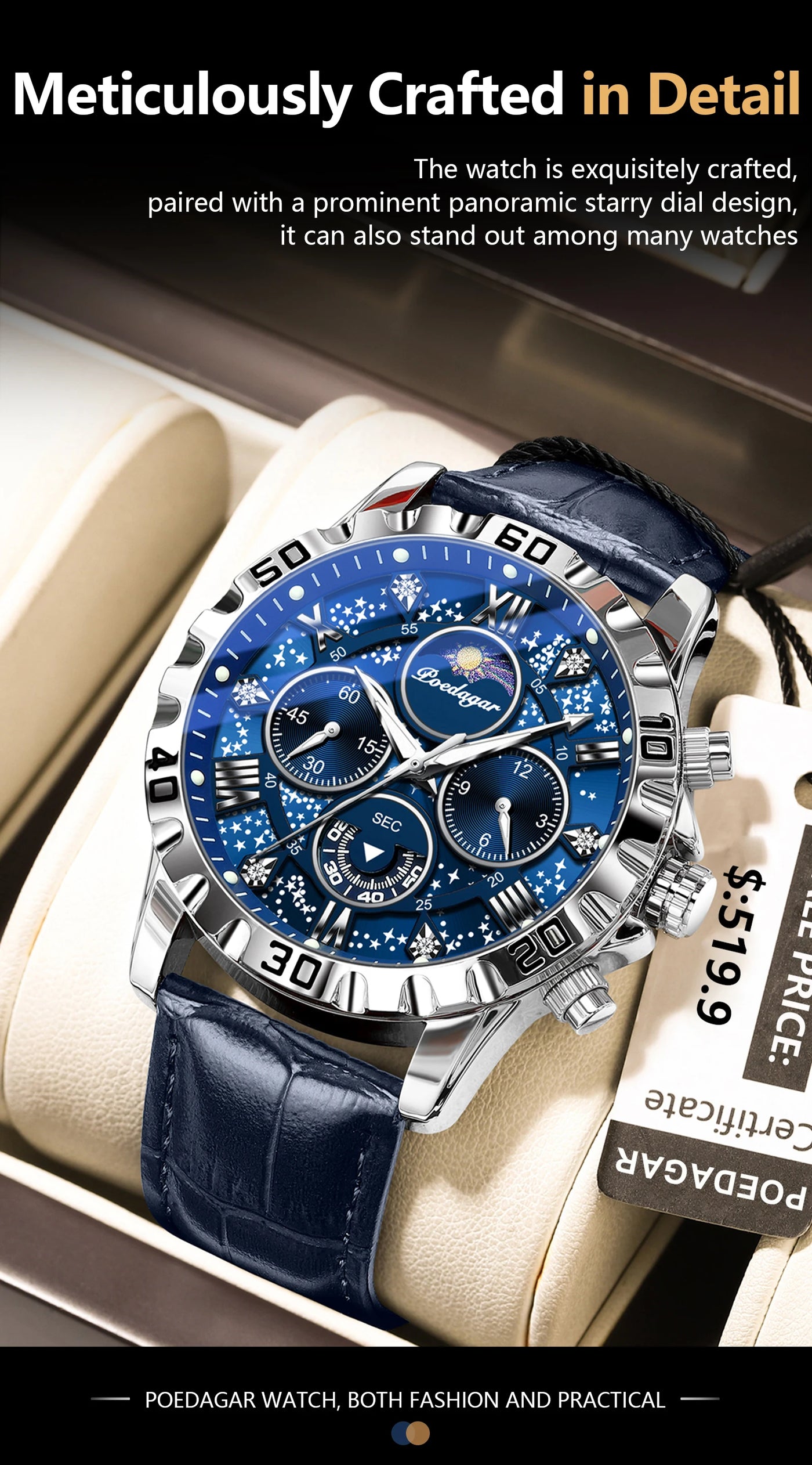 POEDAGAR Luxury Quartz Sport Stainless Steel Military Waterproof Luminous Watch