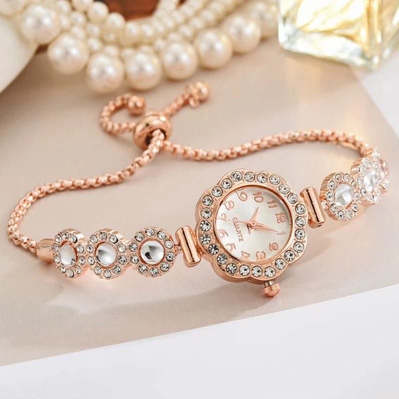 2025 Women's Luxury Flower-Shaped Quartz Watch with Diamond Accents
