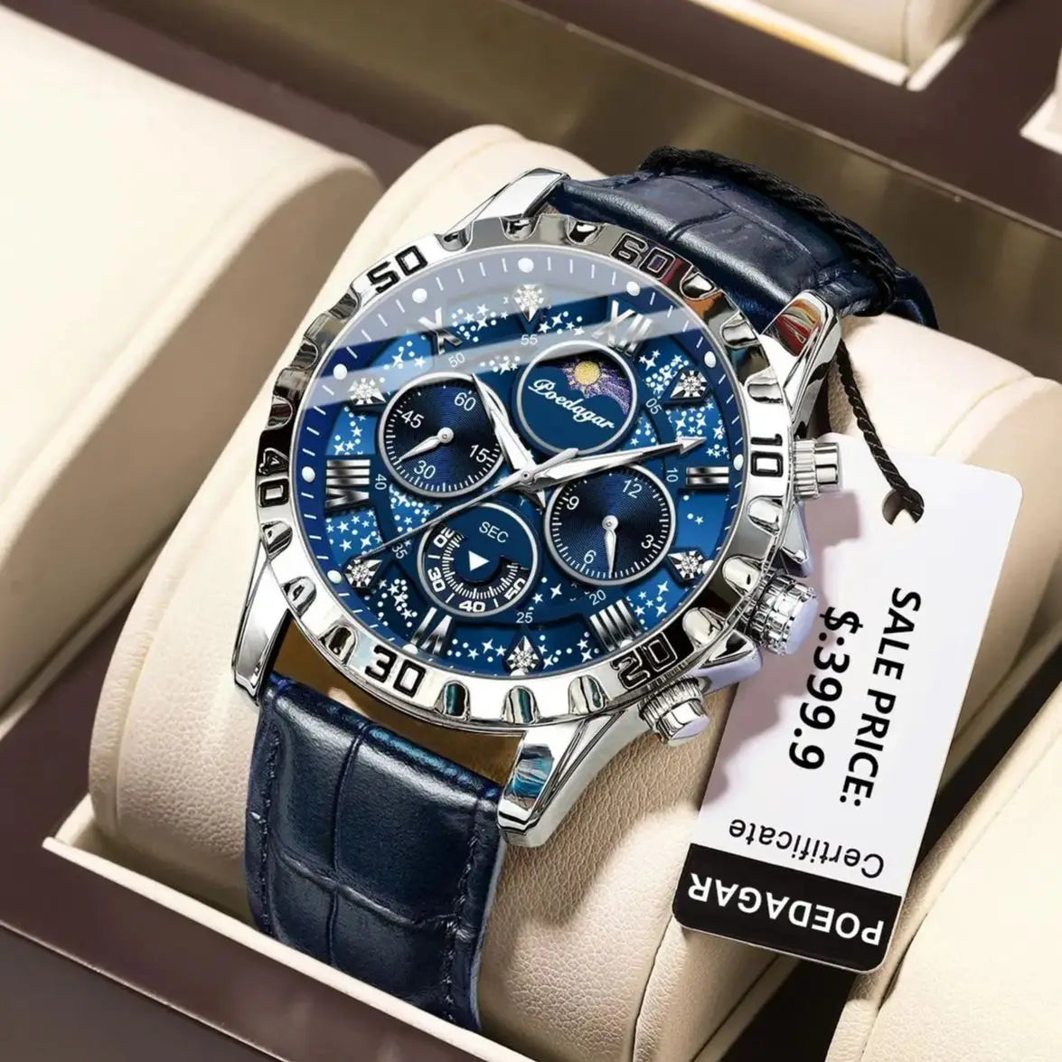 POEDAGAR Luxury Military Sport Quartz Stainless Steel Luminous Chronograph
