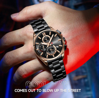 CURREN Men's Watches Top Brand Luxury Watch for Men Original Waterproof Stainless Steel Chronograph Moon Phase Date Rota Dial