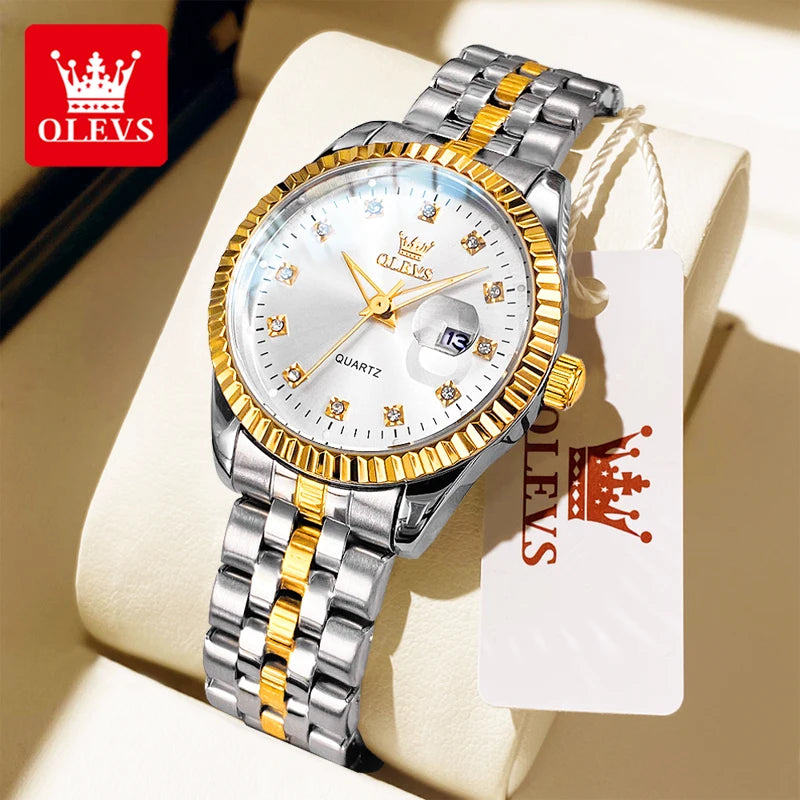 OLEVS 5526 Women's Luxury Diamond Quartz Watch with Automatic Date