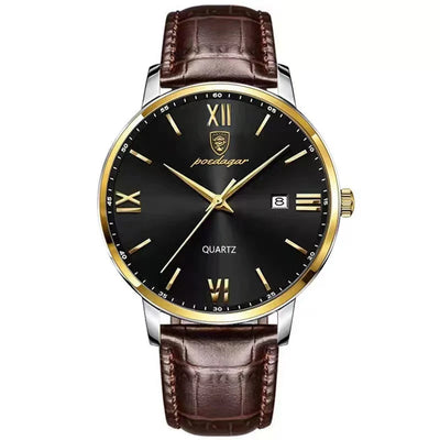 POEDAGAR Casual Wrist Watches For Men Luxury Business Genuine Leather Strap Luminous Quartz Man Watch Brand Top Waterproof 2023